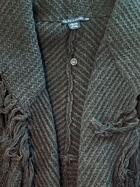 Ralph Lauren Blue Italian Yarn Wool Cashmere Fringe Poncho Cardigan Sweater XS/S